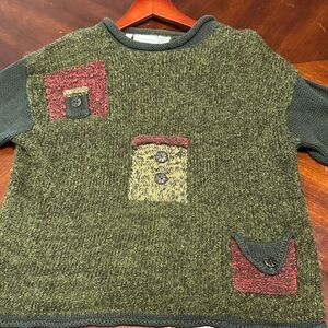 Monterey Bay Green Sweater with Red and Yellow Accents